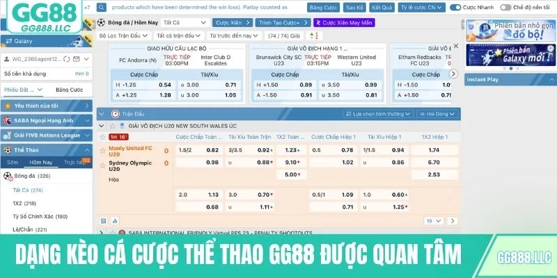 Các dạng kèo cá cược thể thao GG88 được quan tâm