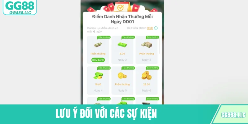 Lưu ý đối với các sự kiện
