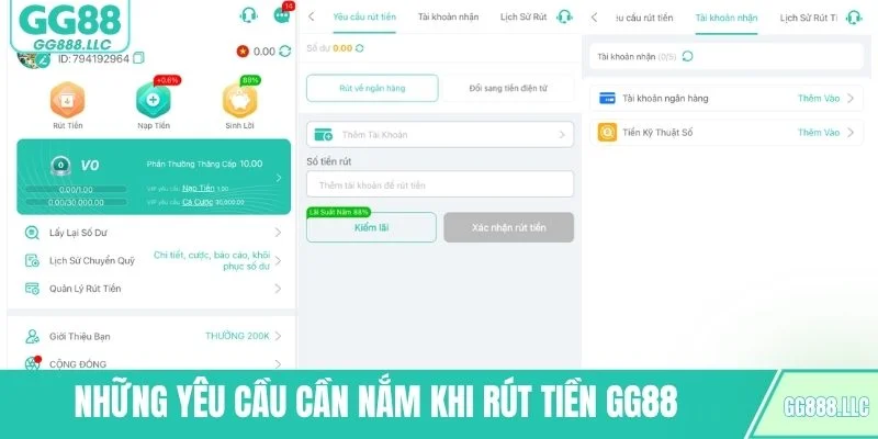 Những yêu cầu cần nắm khi rút tiền GG88