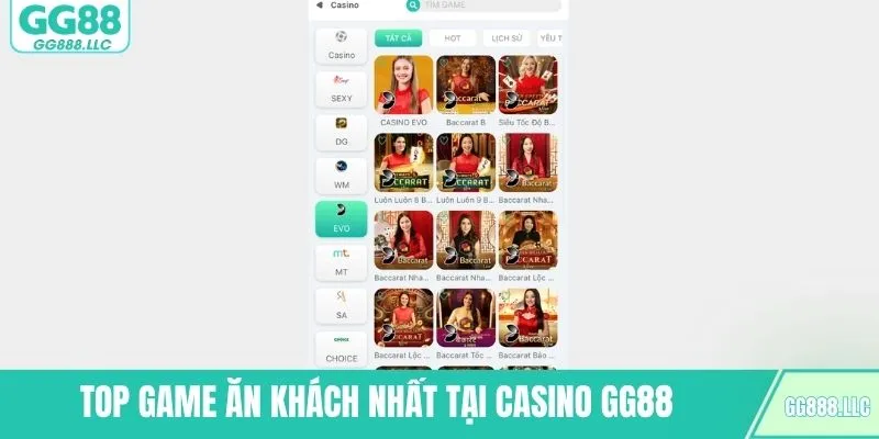 Top game ăn khách nhất tại casino GG88