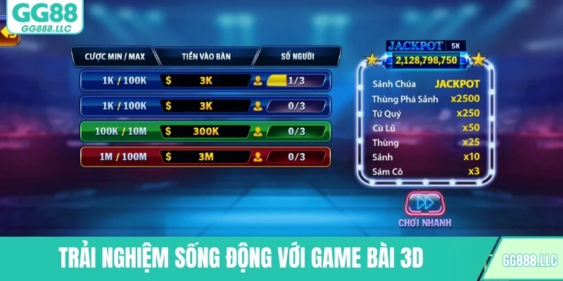 Ưu điểm nổi bật của game bài 3D tại GG88